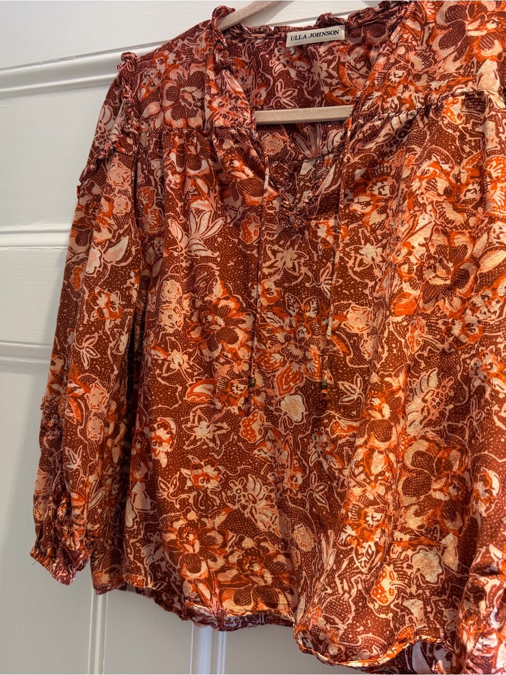 Ulla Johnson Rust and Cream Floral Peasant Top